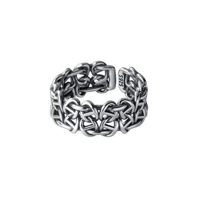 Interlocking “Barbed Wire” Chain Pattern Adjustable Silver Ring
